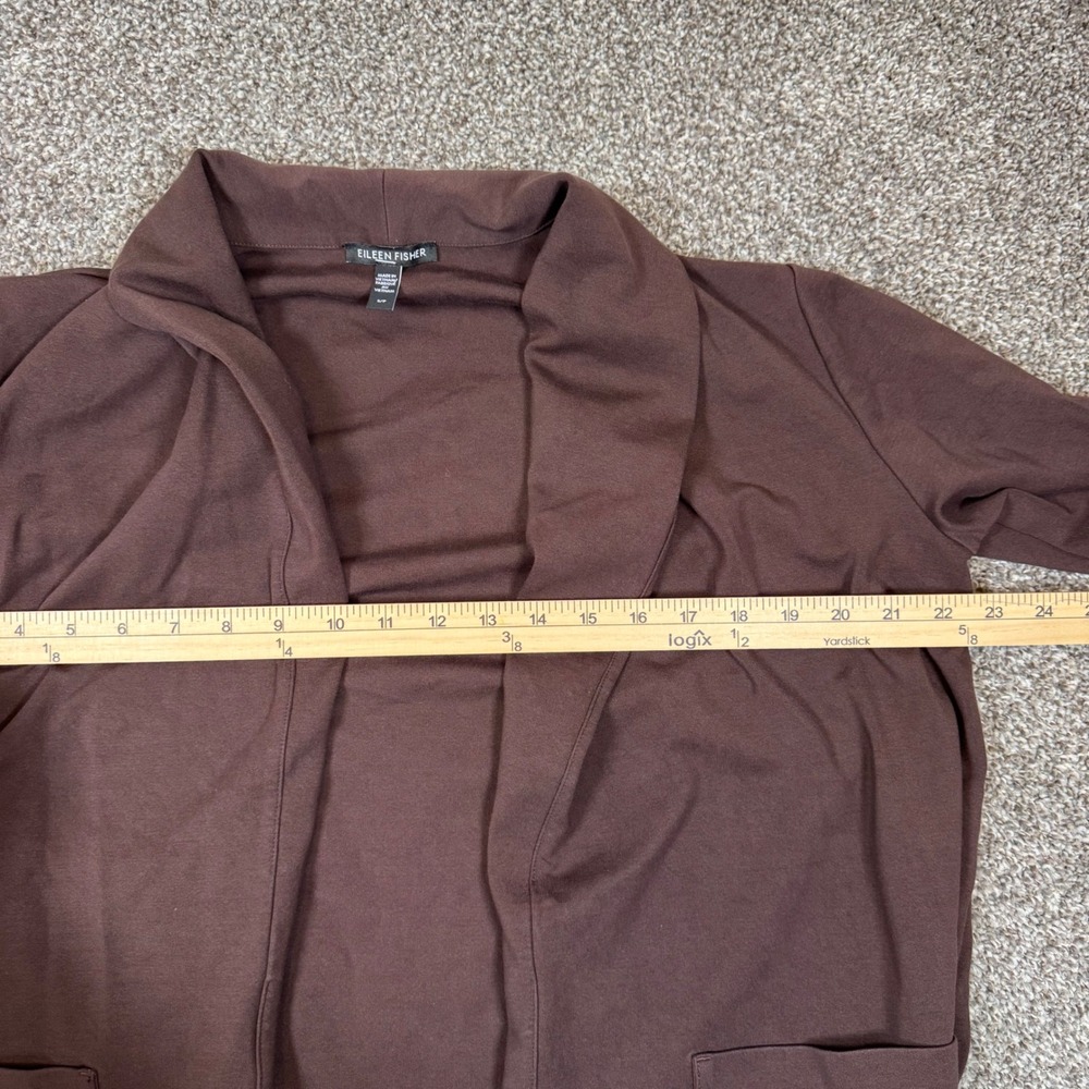 Eileen Fisher Brown Tencel Lyocell Blend Open Front Cardigan Shawl Collar S/P - Picture 5 of 7
